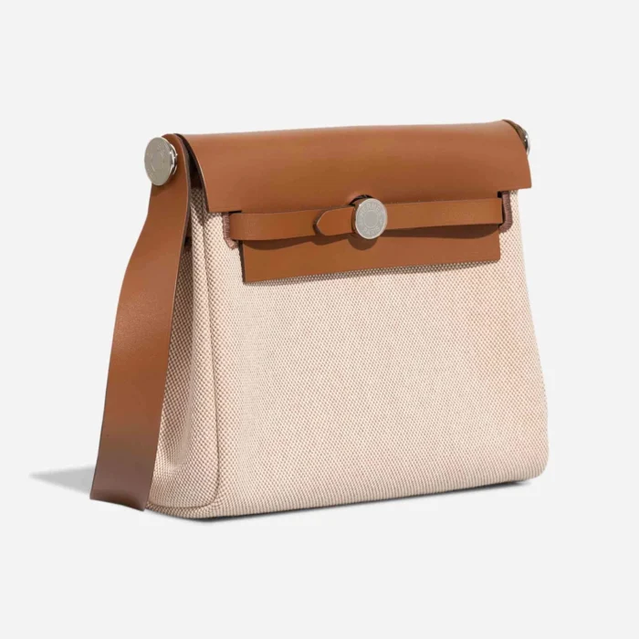 Artisan-Grade Hermès Dupes Herbag Mini Vache Hunter/Toile Naturel/Ecru PHW - Replica Handbags - Image 5