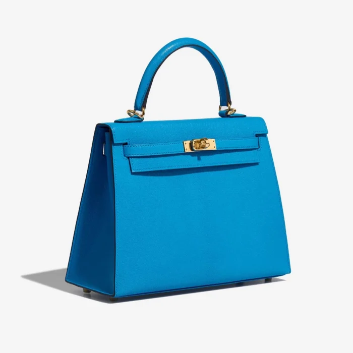 Artisan-Grade Hermès Dupes Kelly 25 Chevre Chamkila Blue Frida GHW - Replica Handbags - Image 4
