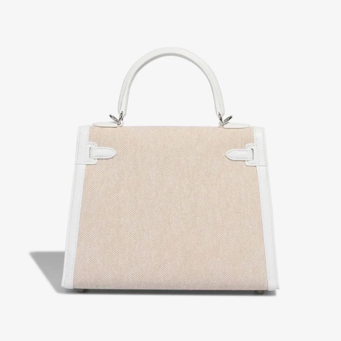 Artisan-Grade Hermès Dupes Kelly 25 Swift/Toile New White/Ecru/Beige PHW - Replica Handbags - Image 2