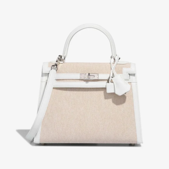 Artisan-Grade Hermès Dupes Kelly 25 Swift/Toile New White/Ecru/Beige PHW - Replica Handbags
