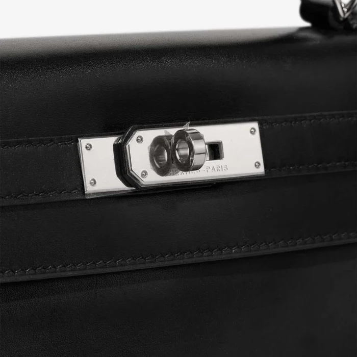 Artisan-Grade Hermès Dupes Kelly 28 Box Black PHW - Replica Handbags - Image 7