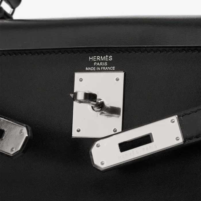 Artisan-Grade Hermès Dupes Kelly 28 Box Black PHW - Replica Handbags - Image 6