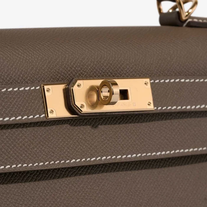 Artisan-Grade Hermès Dupes Kelly 28 Epsom Etoupe GHW - Replica Handbags - Image 7