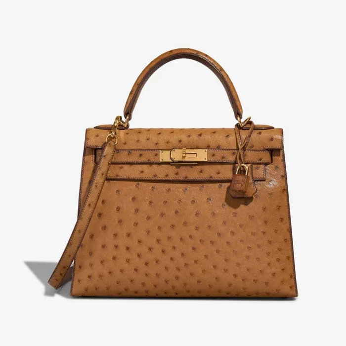 Artisan-Grade Hermès Dupes Kelly 28 Ostrich Gold GHW - Replica Handbags