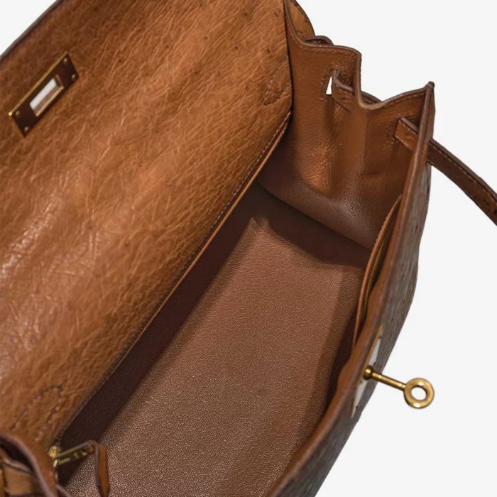 Artisan-Grade Hermès Dupes Kelly 28 Ostrich Gold GHW - Replica Handbags - Image 5
