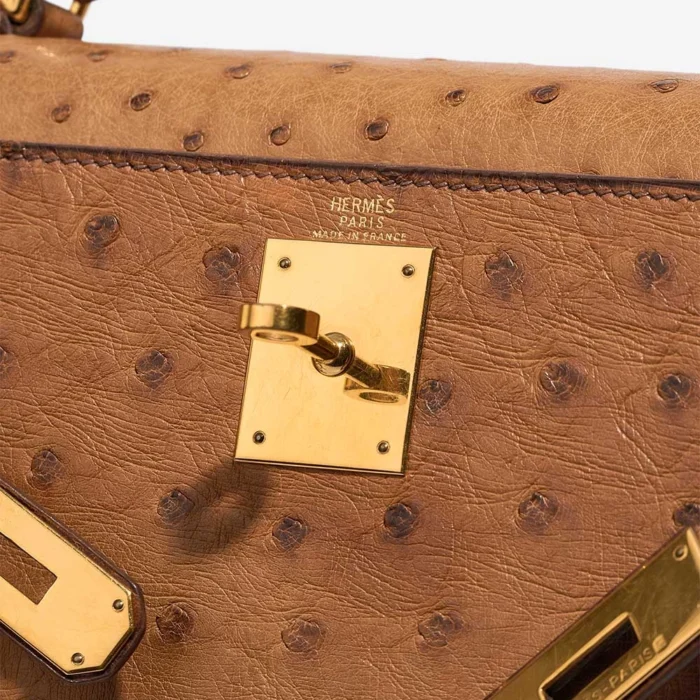 Artisan-Grade Hermès Dupes Kelly 28 Ostrich Gold GHW - Replica Handbags - Image 6