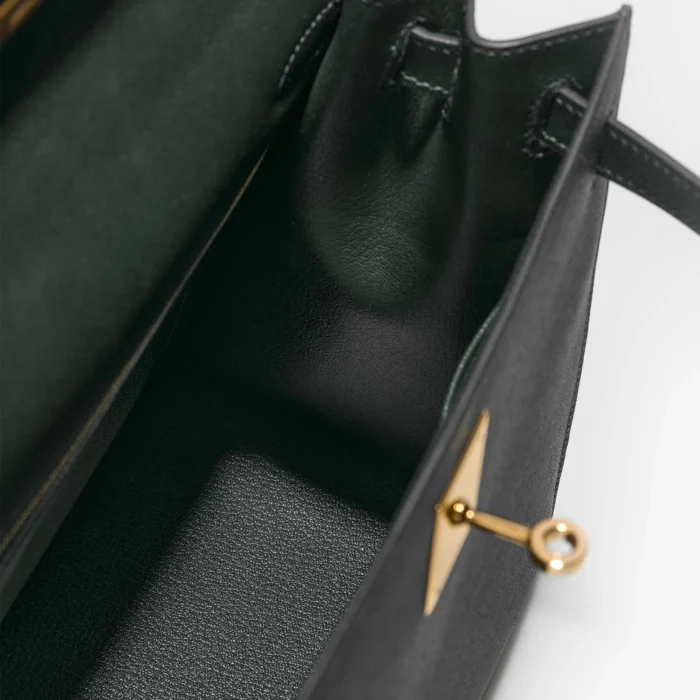 Artisan-Grade Hermès Dupes Kelly 28 Veau Madame Vert Rousseau GHW - Replica Handbags - Image 5