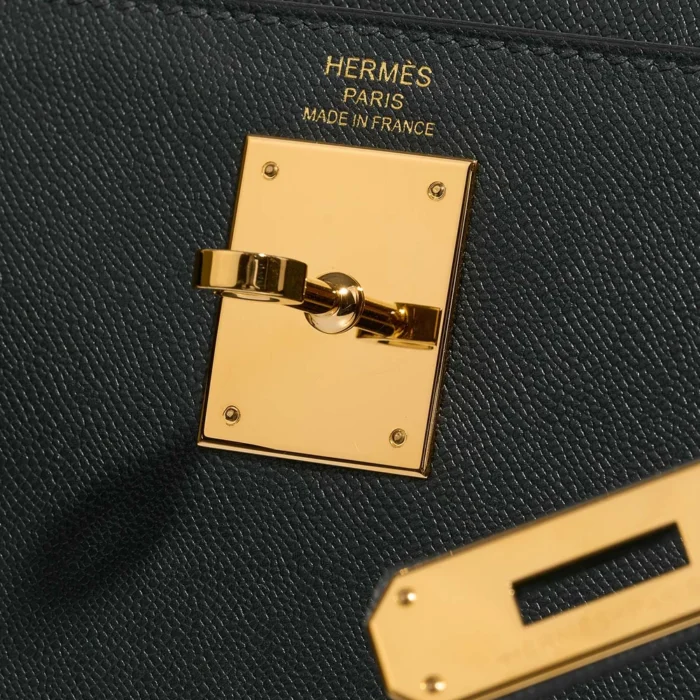 Artisan-Grade Hermès Dupes Kelly 28 Veau Madame Vert Rousseau GHW - Replica Handbags - Image 6