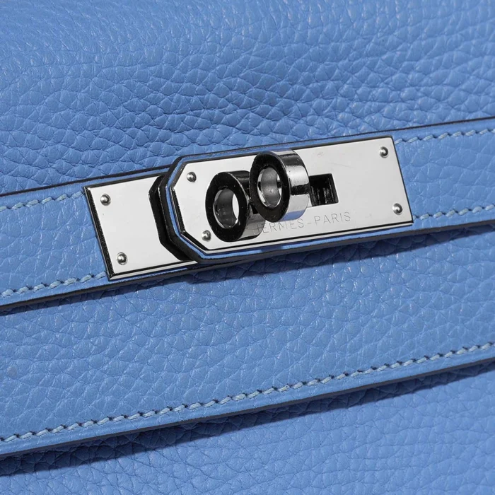 Artisan-Grade Hermès Dupes Kelly 32 Clemence Blue Paradise PHW - Replica Handbags - Image 7
