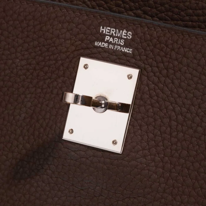 Artisan-Grade Hermès Dupes Kelly 32 Clemence Cacao PHW - Replica Handbags - Image 6