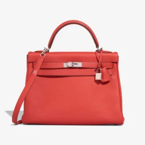 Artisan-Grade Hermès Dupes Kelly 32 Clemence Rouge Tomate PHW - Replica Handbags