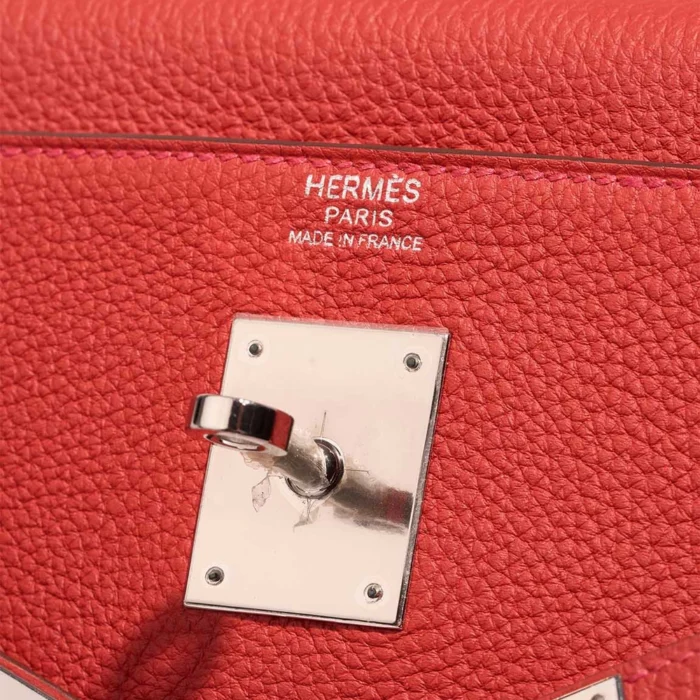 Artisan-Grade Hermès Dupes Kelly 32 Clemence Rouge Tomate PHW - Replica Handbags - Image 6
