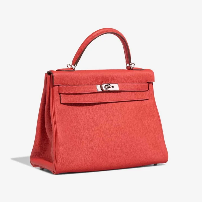 Artisan-Grade Hermès Dupes Kelly 32 Clemence Rouge Tomate PHW - Replica Handbags - Image 4