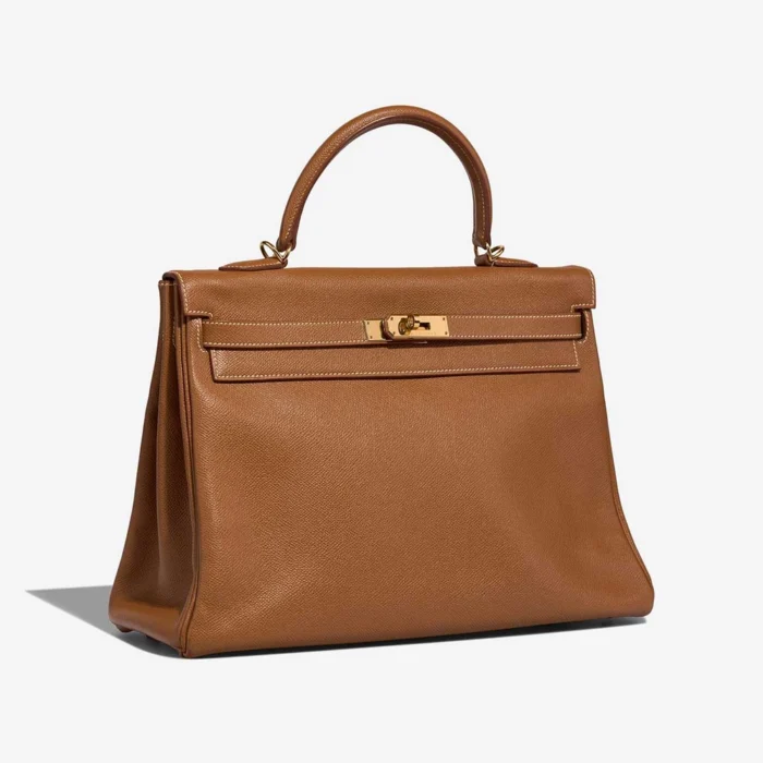 Artisan-Grade Hermès Dupes Kelly 35 Courchevel Gold GHW - Replica Handbags - Image 4