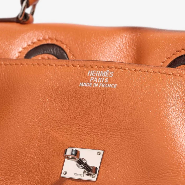 Artisan-Grade Hermès Dupes Kelly Doll Swift Orange H/Brown PHW - Replica Handbags - Image 6