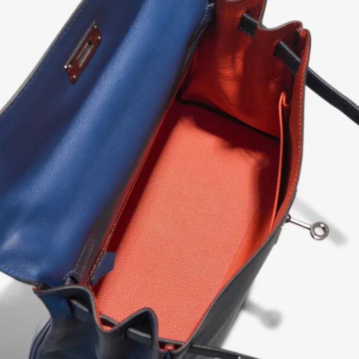 Artisan-Grade Hermès Dupes Kelly Verso 28 Evercolor Bleu Brighton/Capucine PBHW - Replica Handbags - Image 5