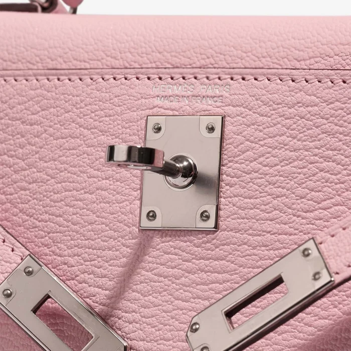 Artisan-Grade Hermès Dupes Mini Kelly Chevre Rose Sakura PHW - Replica Handbags - Image 6