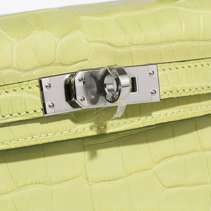 Artisan-Grade Hermès Dupes Mini Kelly Matte Alligator Jaune Bourgeon PHW - Replica Handbags - Image 7