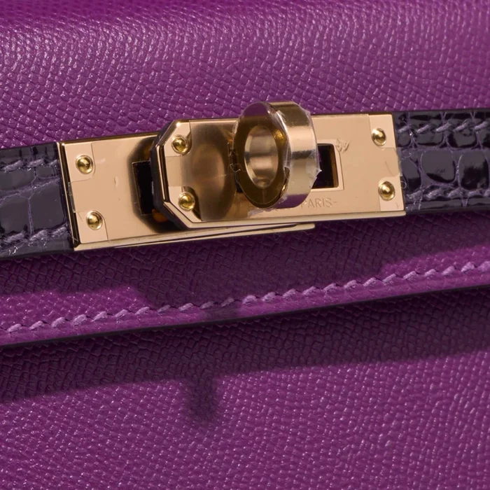 Artisan-Grade Hermès Dupes Mini Kelly Touch Alligator/Veau Madame Amethyst/Anemone PBHW - Replica Handbags - Image 7
