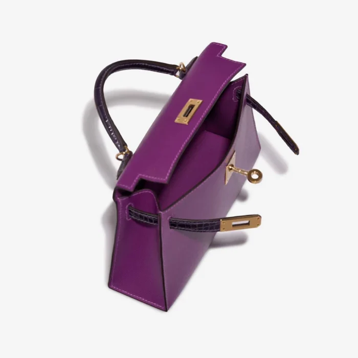 Artisan-Grade Hermès Dupes Mini Kelly Touch Alligator/Veau Madame Amethyst/Anemone PBHW - Replica Handbags - Image 5