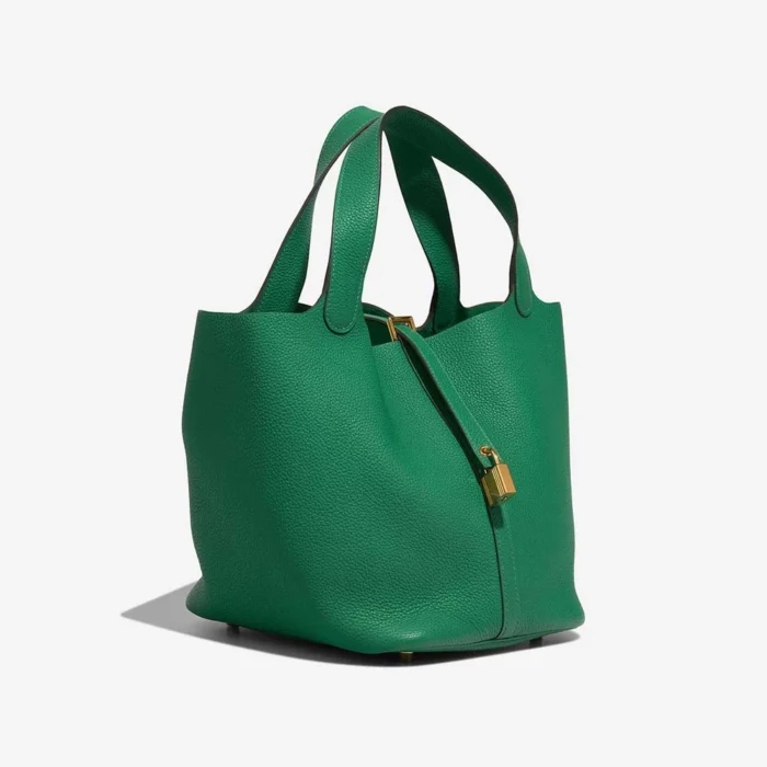 Artisan-Grade Hermès Dupes Picotin 22 Taurillon Clemence Vert Jade GHW - Replica Handbags - Image 5