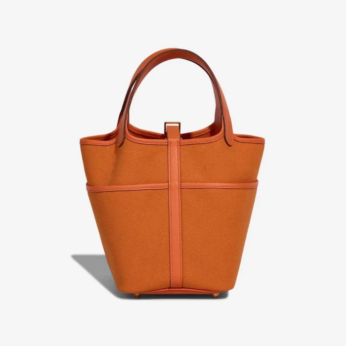 Artisan-Grade Hermès Dupes Picotin Cargo 18 Toile Goeland/Swift Orange GHW - Replica Handbags - Image 3