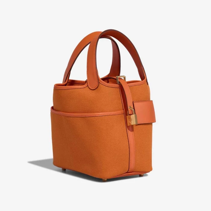 Artisan-Grade Hermès Dupes Picotin Cargo 18 Toile Goeland/Swift Orange GHW - Replica Handbags - Image 5