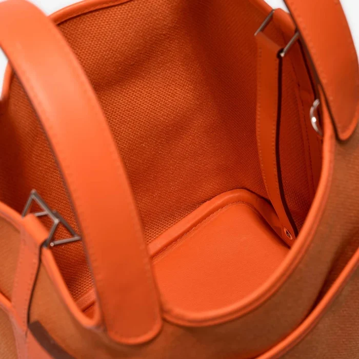 Artisan-Grade Hermès Dupes Picotin Cargo 18 Toile Goeland/Swift Orange Minium PHW - Replica Handbags - Image 6