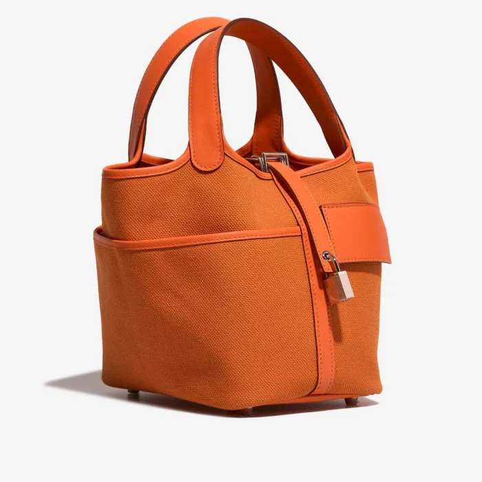 Artisan-Grade Hermès Dupes Picotin Cargo 18 Toile Goeland/Swift Orange Minium PHW - Replica Handbags - Image 5
