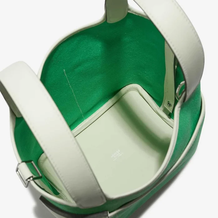 Artisan-Grade Hermès Dupes Picotin Cargo 18 Toile Goeland/Swift Vert Comics/Vert Fizz PHW - Replica Handbags - Image 7