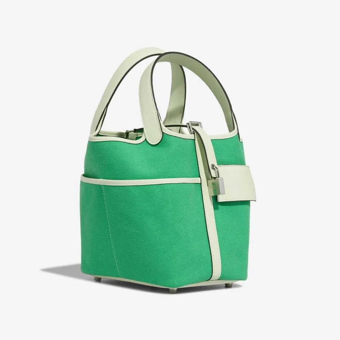Artisan-Grade Hermès Dupes Picotin Cargo 18 Toile Goeland/Swift Vert Comics/Vert Fizz PHW - Replica Handbags - Image 6