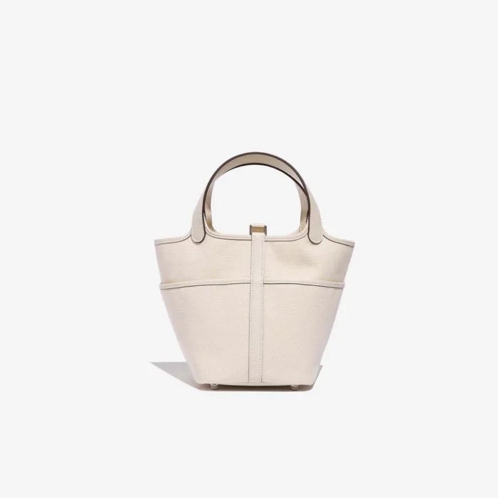 Artisan-Grade Hermès Dupes Picotin Cargo 18 Toile/Swift Nata/Ecru PHW - Replica Handbags - Image 3