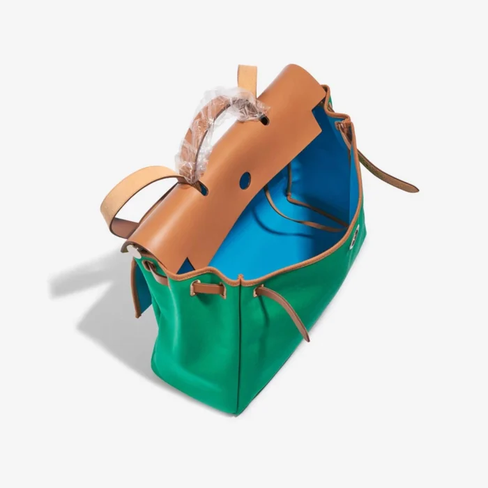 Artisan-Grade Hermès Herbag 39 Vache Hunter/Toile Vert Menthe/Bleu Aztèque/Gold PHW - Replica Handbags - Image 5