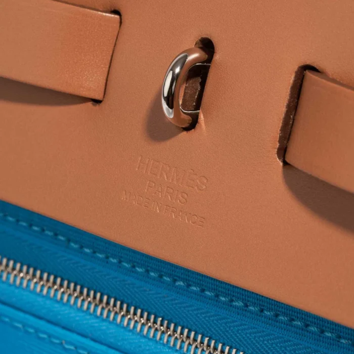 Artisan-Grade Hermès Herbag 39 Vache Hunter/Toile Vert Menthe/Bleu Aztèque/Gold PHW - Replica Handbags - Image 6