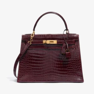 Artisan-Grade Hermès Kelly 28 Porosus Crocodile Bordeaux GHW