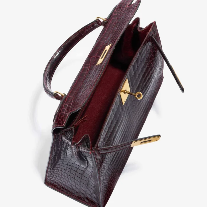 Artisan-Grade Hermès Kelly 28 Porosus Crocodile Bordeaux GHW - Replica Handbags - Image 5
