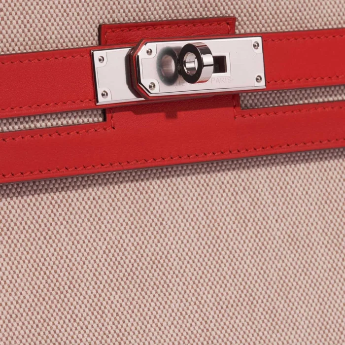 Artisan-Grade Hermès Kelly 28 Toile H/Swift Rouge Tomate/Ecru/Gold PHW - Replica Handbags - Image 7