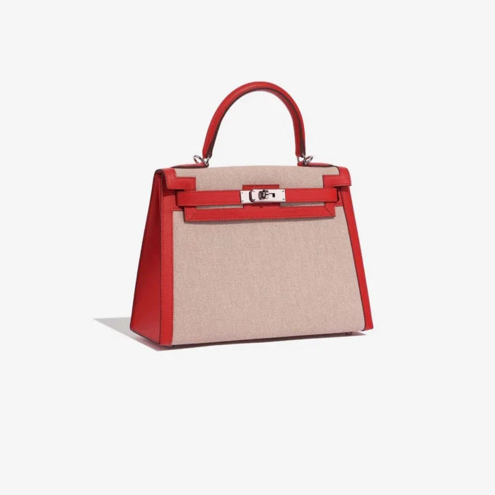 Artisan-Grade Hermès Kelly 28 Toile H/Swift Rouge Tomate/Ecru/Gold PHW - Replica Handbags - Image 4