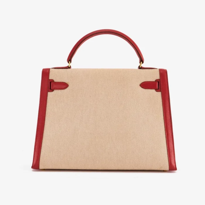 Artisan-Grade Hermès Kelly 32 Courchevel/Toile Rouge Vif/Toile GHW - DLF - Image 2