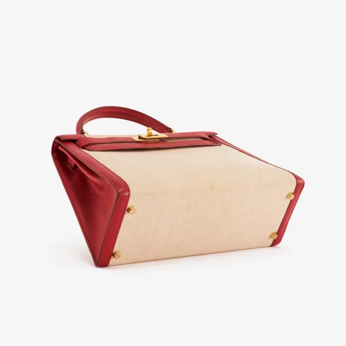 Artisan-Grade Hermès Kelly 32 Courchevel/Toile Rouge Vif/Toile GHW - DLF - Image 3