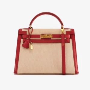 Artisan-Grade Hermès Kelly 32 Courchevel/Toile Rouge Vif/Toile GHW - DLF