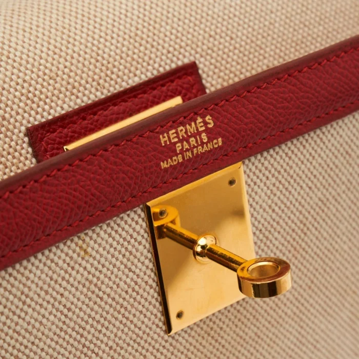 Artisan-Grade Hermès Kelly 32 Courchevel/Toile Rouge Vif/Toile GHW - DLF - Image 6