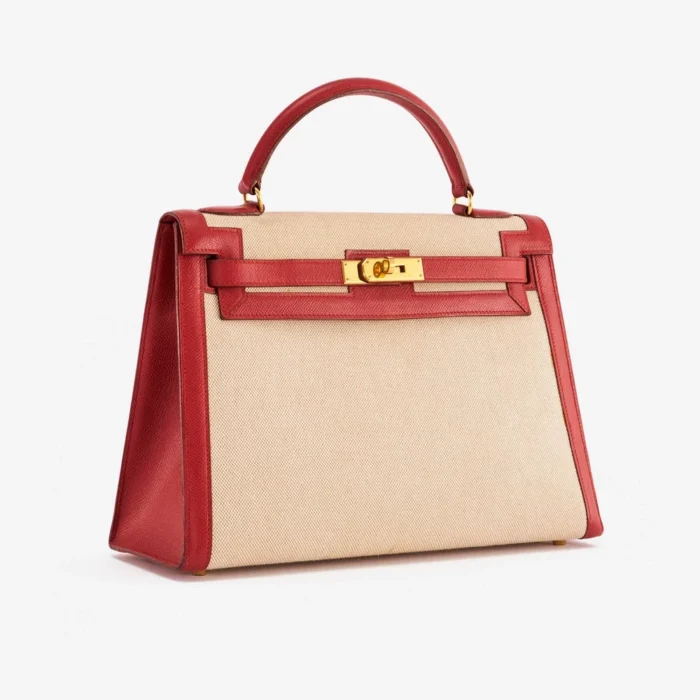 Artisan-Grade Hermès Kelly 32 Courchevel/Toile Rouge Vif/Toile GHW - DLF - Image 4