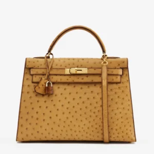 Artisan-Grade Hermès Kelly 32 Ostrich Gold GHW - DLF