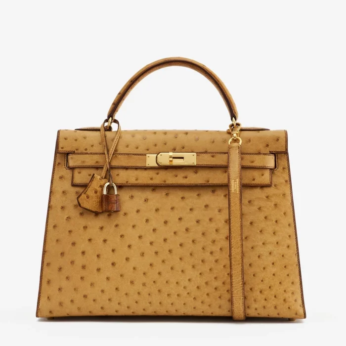 Artisan-Grade Hermès Kelly 32 Ostrich Gold GHW - DLF