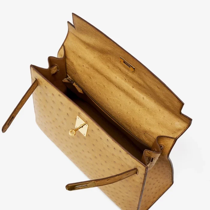 Artisan-Grade Hermès Kelly 32 Ostrich Gold GHW - DLF - Image 5