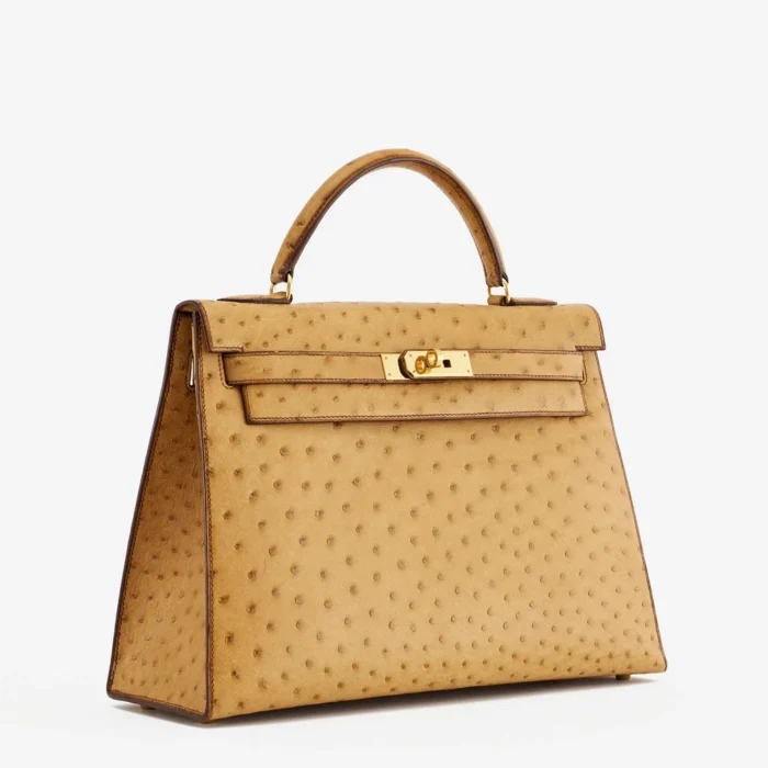 Artisan-Grade Hermès Kelly 32 Ostrich Gold GHW - DLF - Image 4