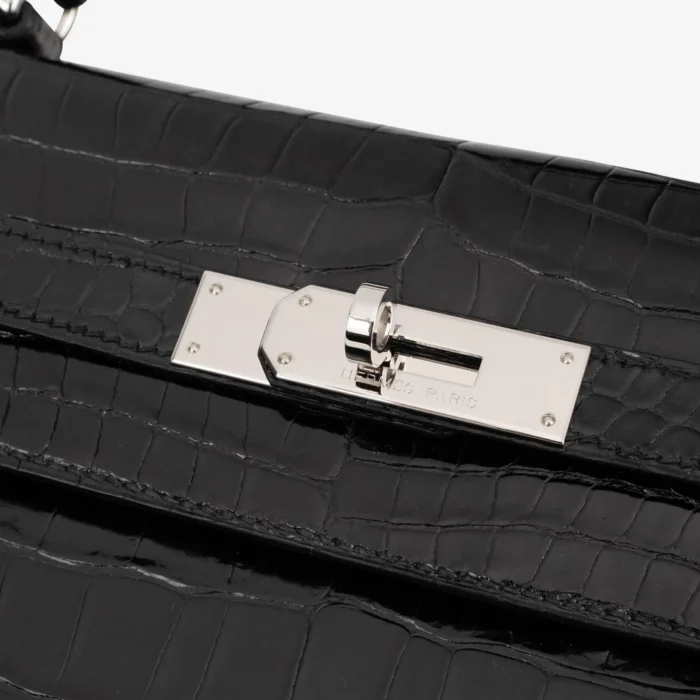 Artisan-Grade Hermès Kelly 32 Porosus Crocodile Lisse Black PHW - DLF - Image 7
