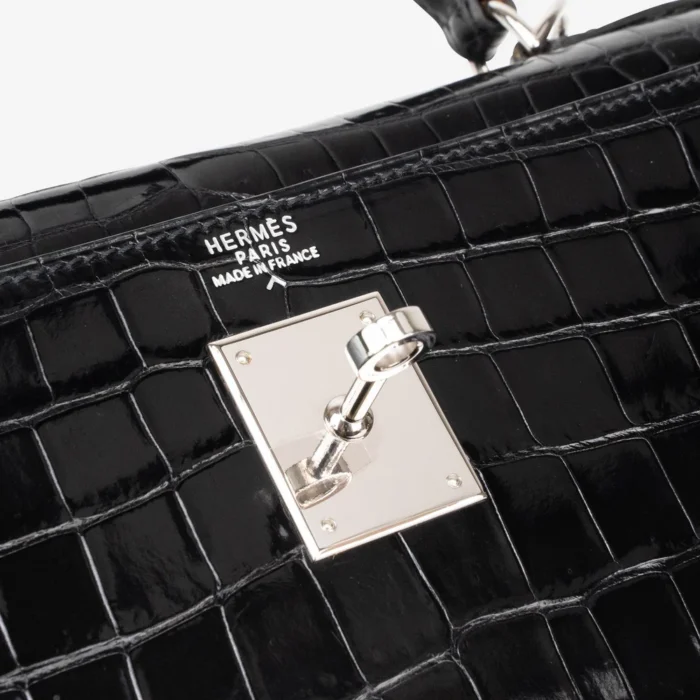 Artisan-Grade Hermès Kelly 32 Porosus Crocodile Lisse Black PHW - DLF - Image 6