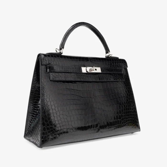Artisan-Grade Hermès Kelly 32 Porosus Crocodile Lisse Black PHW - DLF - Image 4